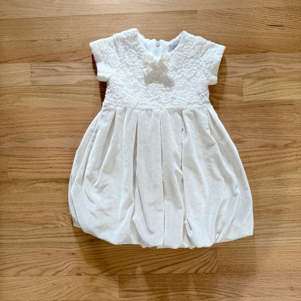 White Lace and Velvet Toddler Christmas/Holiday/Baptism/Christening Dress, 18m